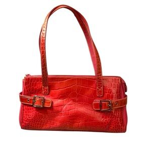 Y2K style faux croc magenta East West bag